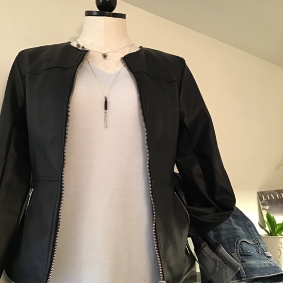 Black Tape Faux Leather Jacket, Tags on - Picture 2 of 8